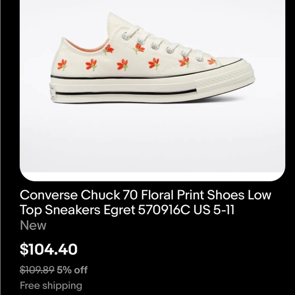NWT Chuck 70 bright Egret/Poppy/black low top 7 (FINAL PRICE 80) - Picture 2 of 16